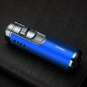 Cylindrical Metal Inflatable Four-straight Cigar Lighter (Color: Blue)